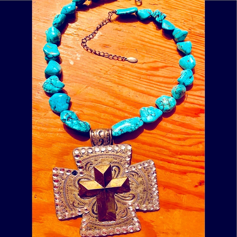 Turquoise Silver Plated Cross Pendant